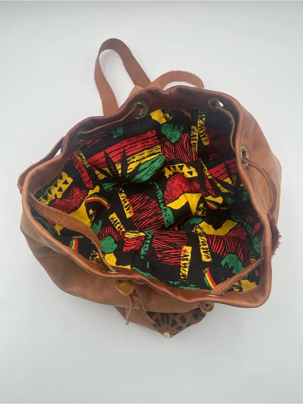 Vintage Style Brown Leather Drawstring Cosmetic Bag